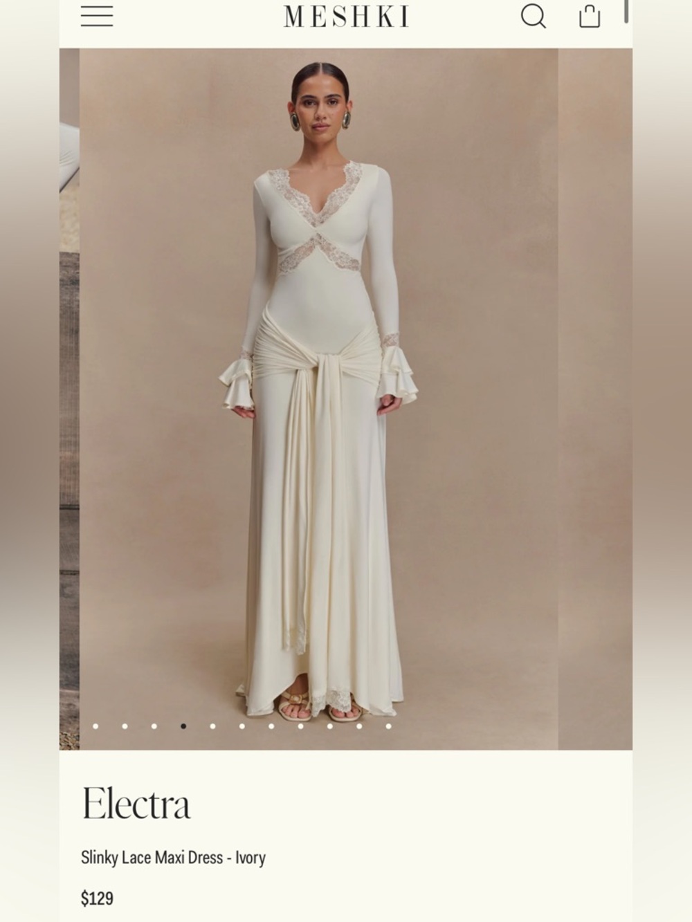Meshki Ivory Slinky Lace Maxi Dress